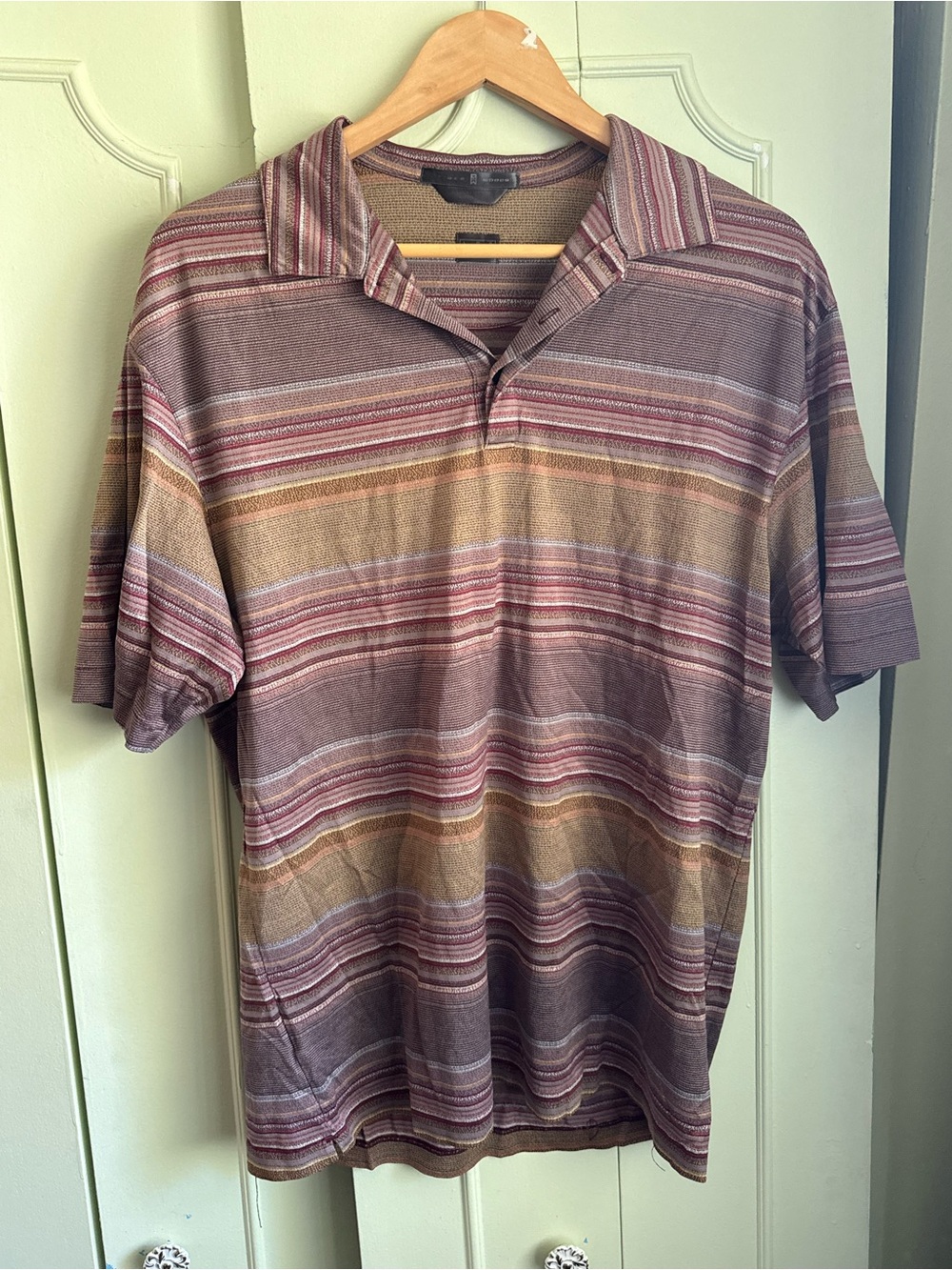 Men's Striped Short-Sleeve Polo Shirt - Brown & Mauve